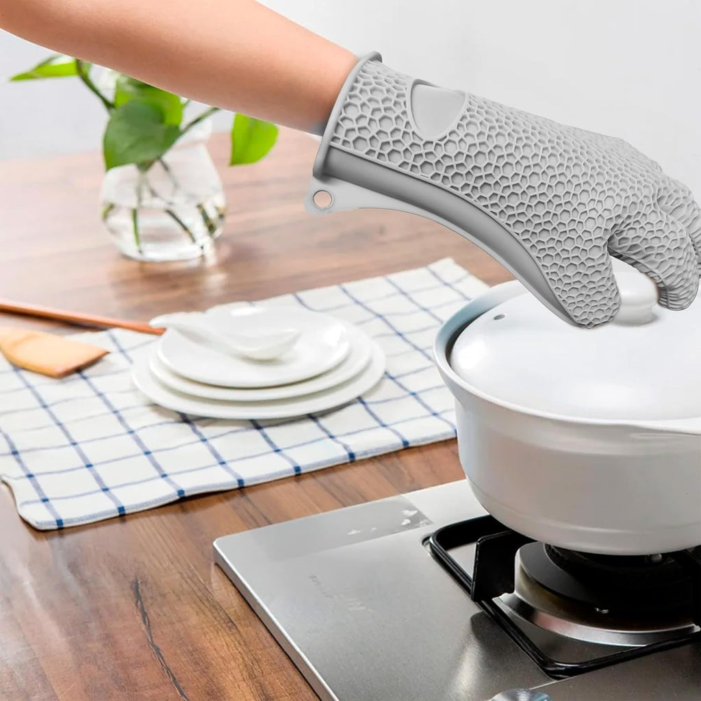 Oven Mitts Pair, Heat-Resistant Silicone Kitchen Gloves with Non-Slip Grip, Washable Hand Protectors for Baking, Cooking, BBQ, Grill and Microwave, Grey - image 2
