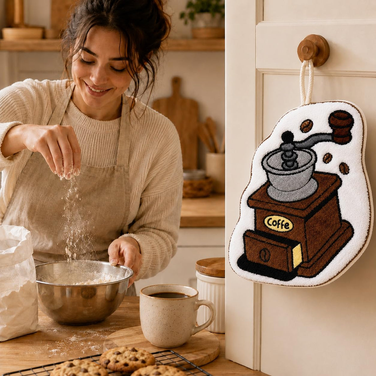 Kitchen Towel with Hanging Loop, Soft Absorbent Microfiber Hand and Dish Cloth for Drying Hands, Dishes, Countertops and Kitchen Surfaces, Reusable, J-457B, Coffee Machine - image 6