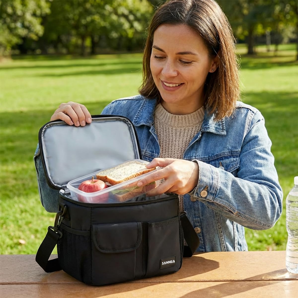 Lunch Bag 8 L, Insulated Thermal Cooler Tote, Waterproof Leakproof Food Carrier for Hot and Cold Meals, Work, School, Picnic and Travel, Beach Design, BB-535 (Black) - image 6