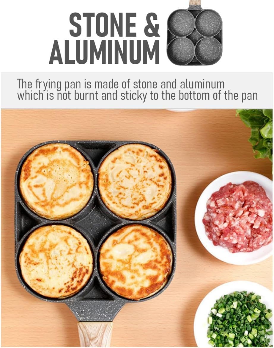 Egg Frying Pan 4 Hole, 19 cm Non-Stick Aluminum Breakfast Pan with PTFE-Free Stone Coating and Bakelite Handle for Eggs, Omelets, Pancakes and Mini Burgers - image 5
