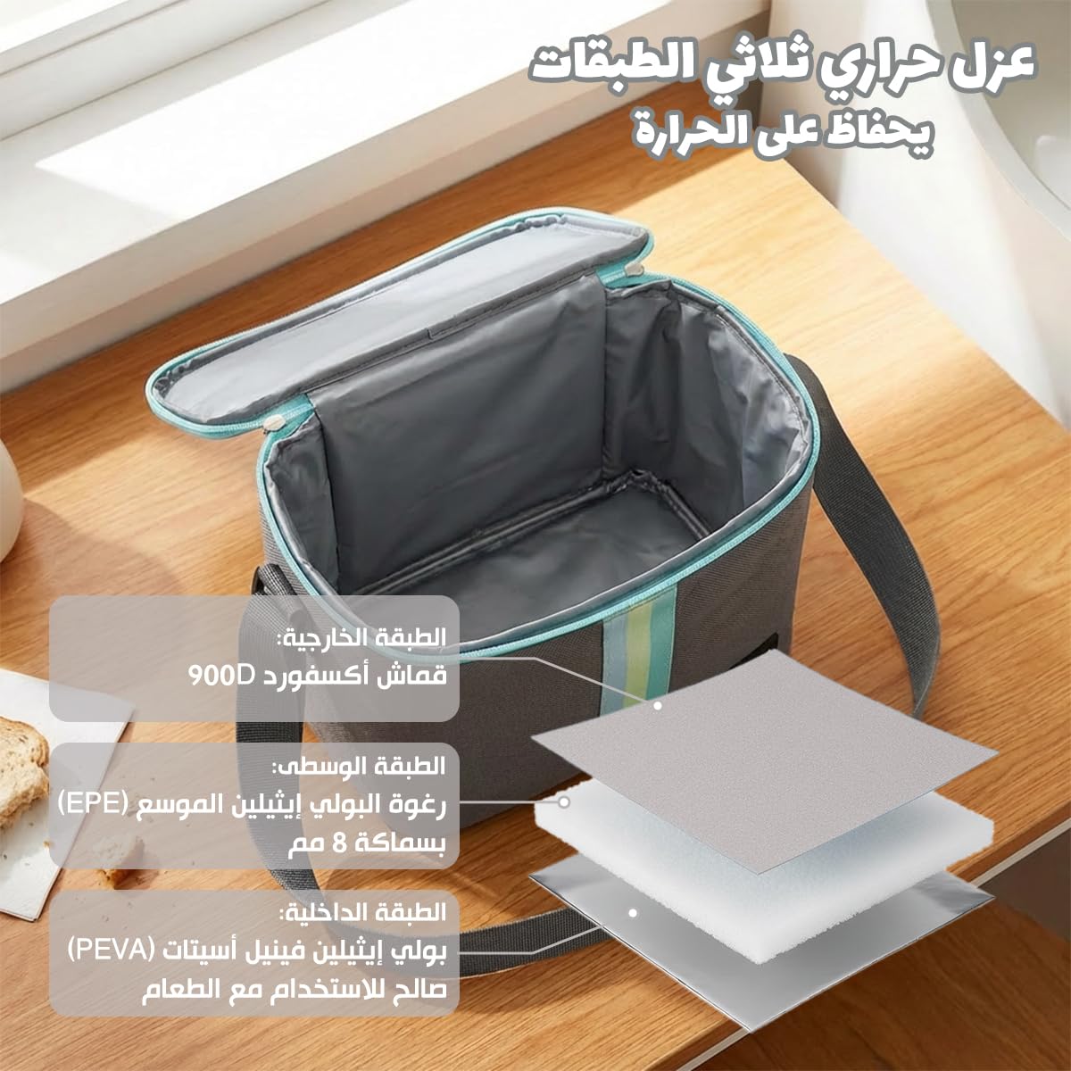 Lunch Bag 6 L, Insulated Thermal Cooler Tote, Waterproof Leakproof Food Storage with Adjustable Shoulder Strap for Work, School, Picnic and Travel, BB-528 (Grey) - image 4