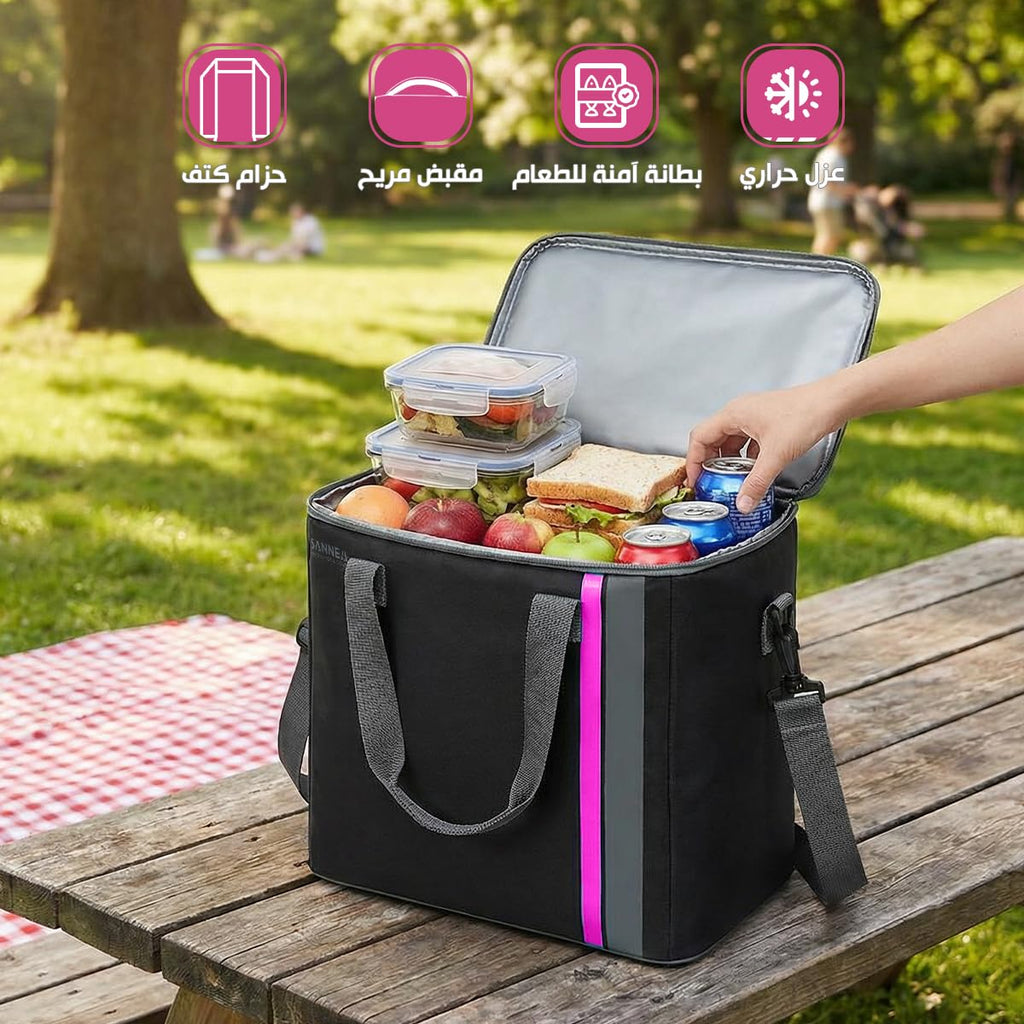 Insulated Lunch Bag 22L Large Thermal Cooler Tote, Water-Resistant Leak-Resistant Food Storage Carrier for Work School Picnic Travel, hanso, BB-571 (Black/Pink) - image 2