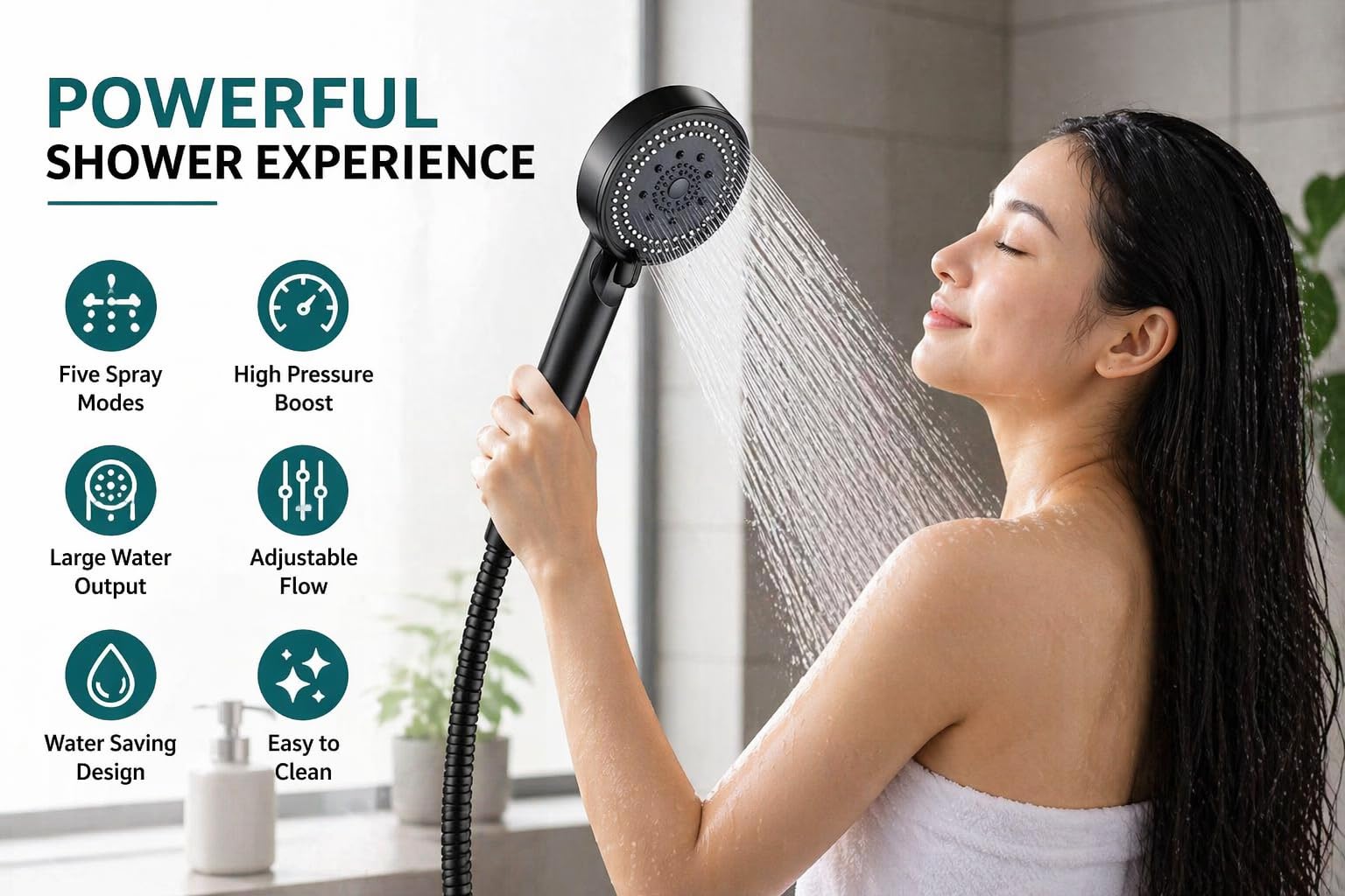 Shower Head High Pressure Handheld 5 Spray Modes Adjustable Settings Bathroom Hand Sprayer for Customised Water Flow and Comfort - image 6