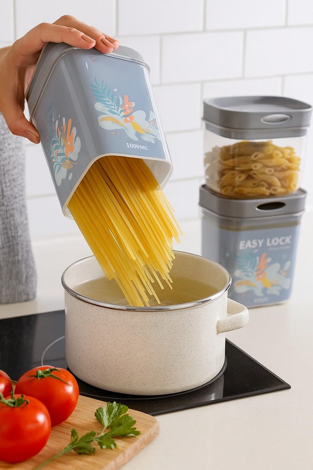 Food Storage Acrylic Containers Set of 4 Pcs - Jars with Airtight Lids, Kitchen Pantry Organization for Flour, Sugar, Legumes, Spices and Snacks, 400/600/800/1000ml (Grey) - image 3