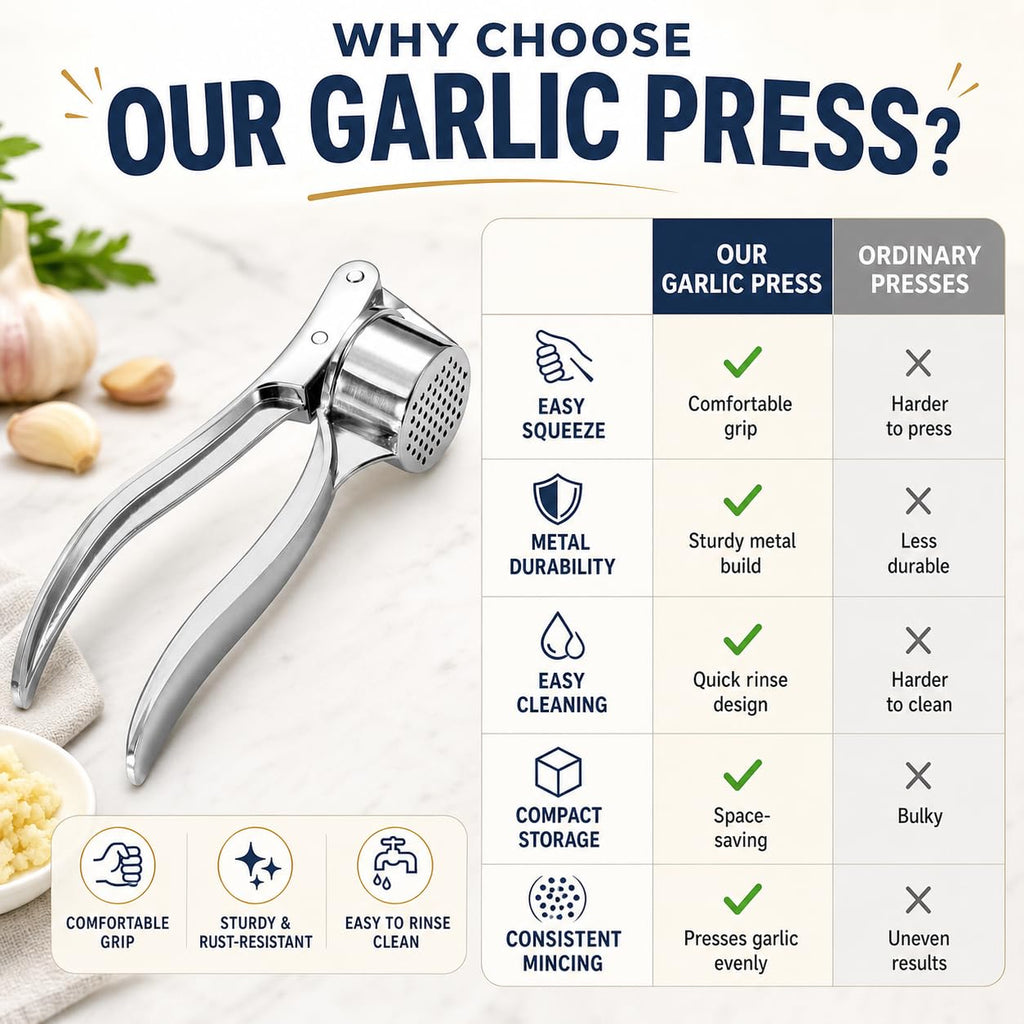 Garlic Press, Stainless Steel Manual Crusher and Mincer with Ergonomic Handle for Garlic Cloves, Compact Easy-Clean Kitchen Tool, Silver, XD-71 - image 4
