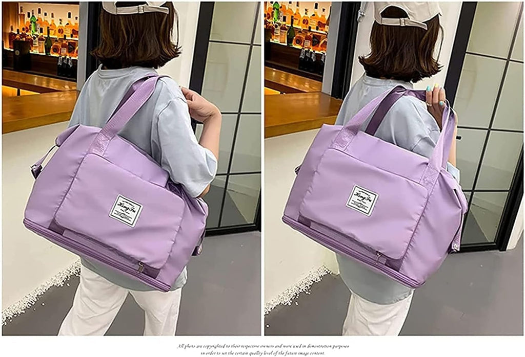 Travel Bag Women Large Capacity Waterproof Foldable Sports Gym Duffle Hand Bag With Side Pocket Lightweight Carry On (Purple) - image 7