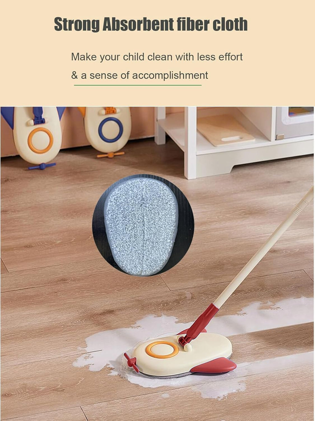 Floor Mop, Small Microfiber Cleaning Mop with Airplane Design, Soft Rubber Handle, Lightweight Household Tool for Dust, Crumbs and Everyday Floor Cleaning, Red - image 3