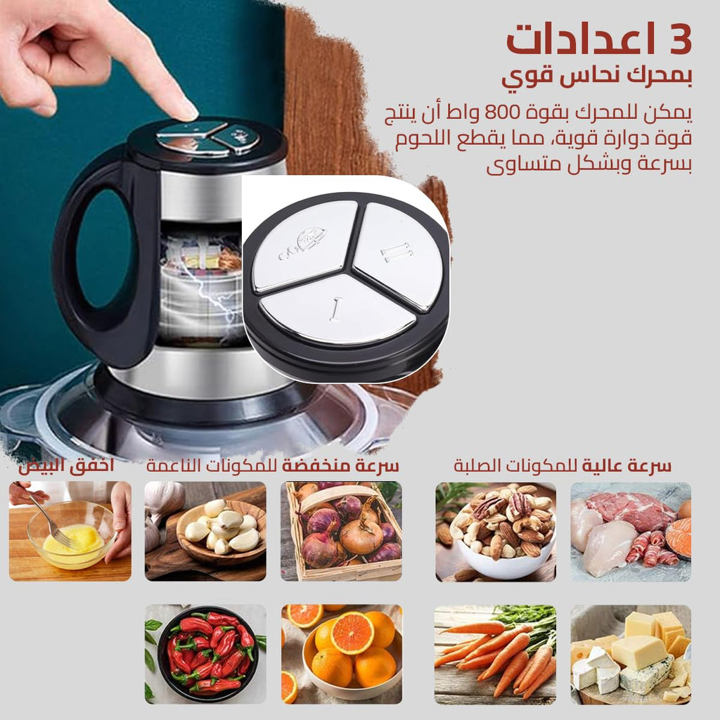 Meat Grinder Electric Food Chopper 3L, 800W Meat Mincer with Double Layer 4 Blades, 2 Speeds Kitchen Processor for Meat Vegetables Nuts Sauces - image 4