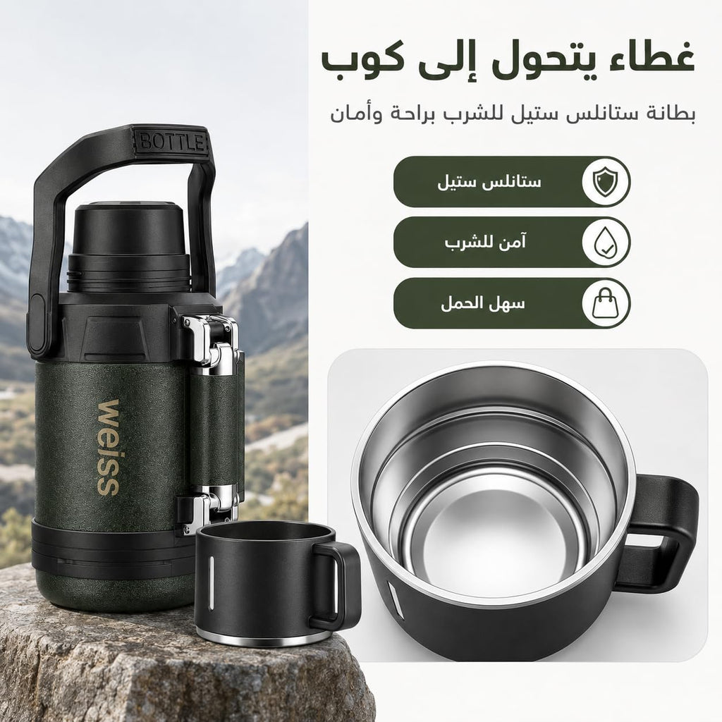 Insulated Stainless Steel Water Bottle 2.3L, 316 Vacuum Flask with Carry Handle, Leakproof Hot and Cold Travel Bottle for Gym, Office, Camping and Daily Use, F-1522 (Army Green) - image 5