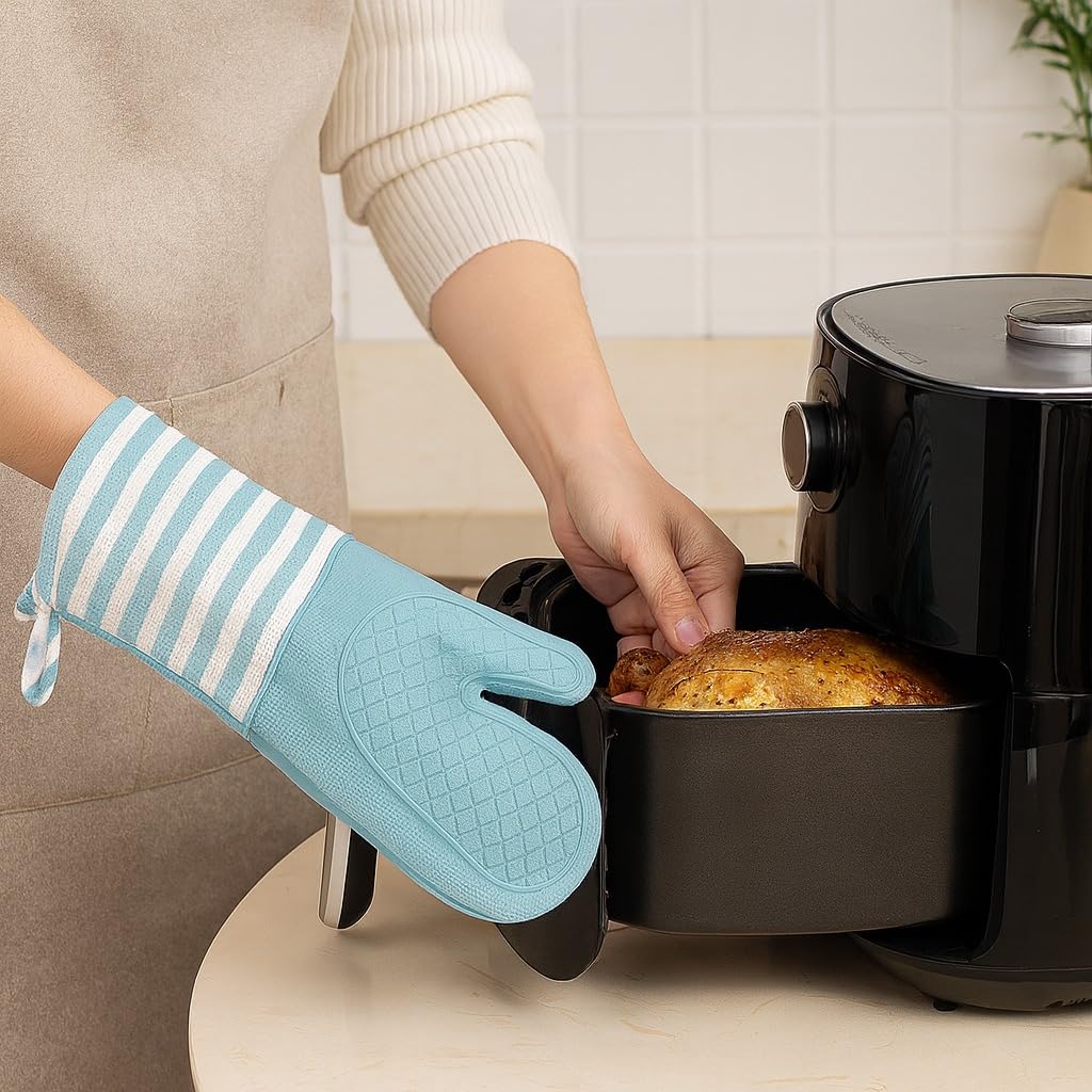 Oven Mitt, Silicone Heat-Resistant Kitchen Glove with Non-Slip Grip and Soft Cotton Lining, Washable Pot Holder for Baking, Cooking, BBQ and Hot Trays, Pink, 1 Piece - image 5