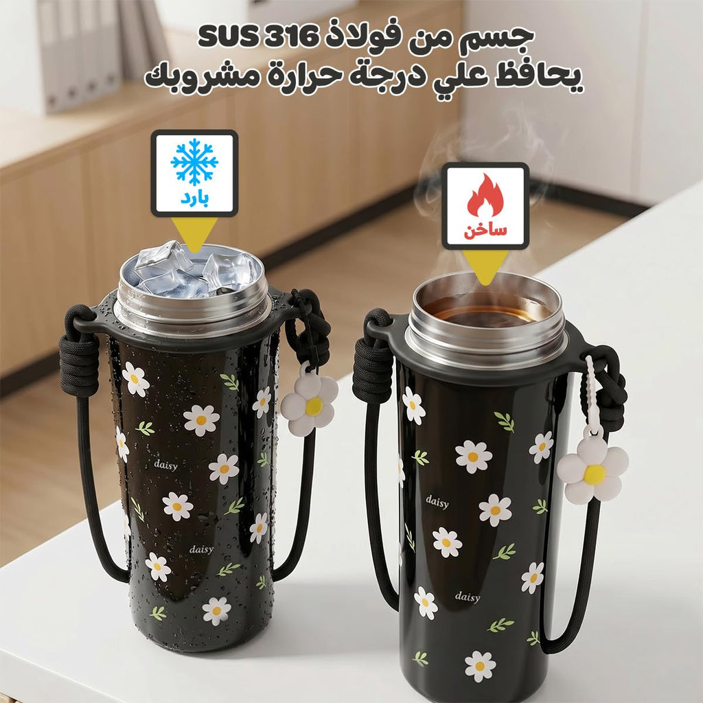 Travel Mug 720ml, Stainless Steel Vacuum Insulated Tumbler with Straw Lid, Carry Handle, Shoulder Strap, Removable Filter and Leak-Resistant BPA-Free Lid, F-1547 (Black) - image 5