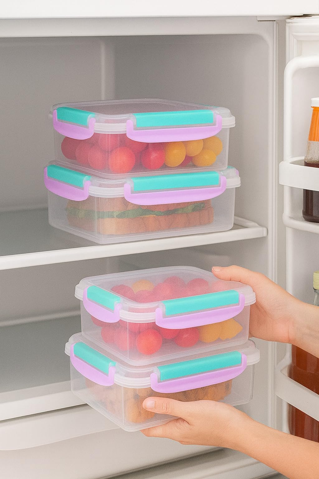 Storage Container Set 3 Pcs Triangle Refrigerator Crisper Box With Airtight Lid Microwave Dishwasher Safe Easy Clean Food Grade Plastic For Vegetables Fruits Snacks 500/1000/1500ml (Pink) - image 4