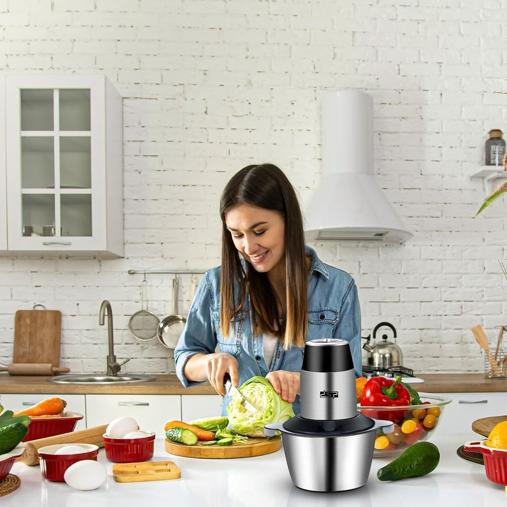 Electric Food Chopper 300W, 1.7L Stainless Steel Bowl, 2-Speed Meat Grinder with Double-Layer Blades for Meat, Vegetables, Nuts and Herbs, KM-4021 - image 6