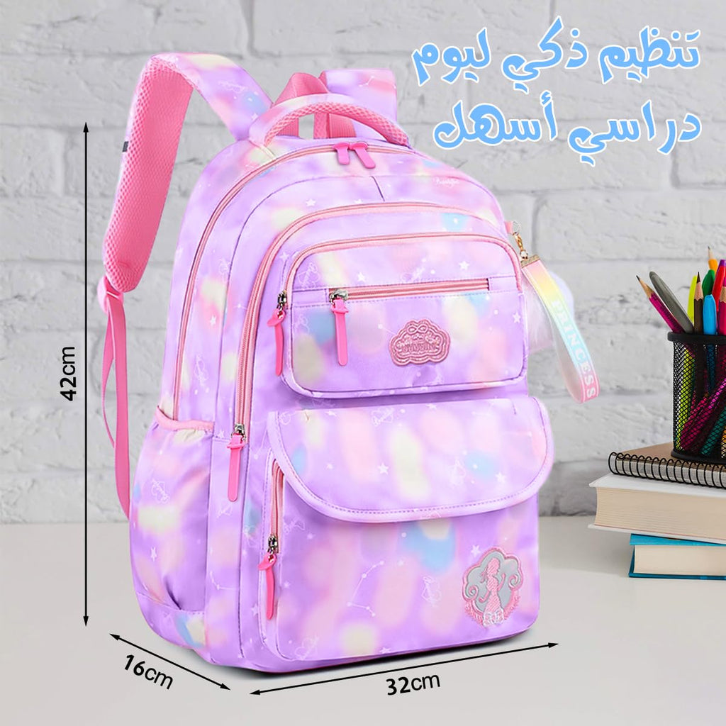 School Backpack for Girls, Lightweight Large Capacity Kids Bag, Stylish Daypack for Travel and Picnic, Back to School (Purple) - image 5