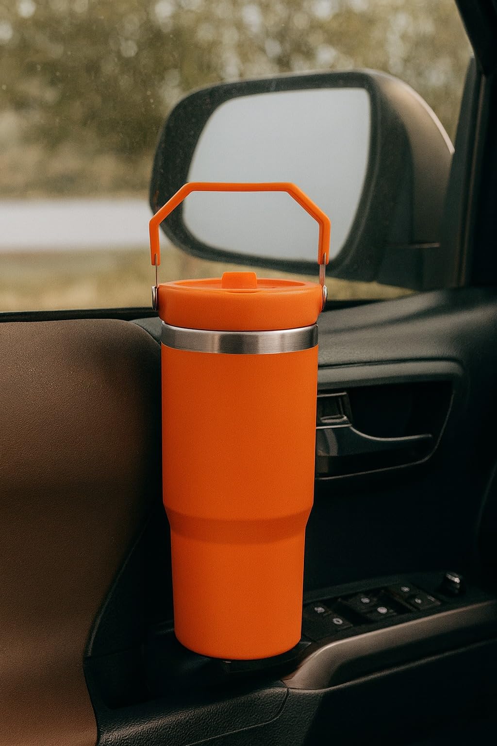 Tumbler 900ml 30oz with Straw Lid and Handle, Stainless Steel Vacuum Insulated Double Wall Mug with Silicone Boot, Hot and Cold Travel Cup (Orange) - image 4