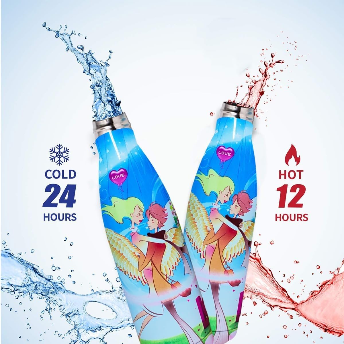 Water Bottle 500 ml, Vacuum Insulated Stainless Steel Sports Flask with Double-Wall Leakproof BPA-Free Design for Hot and Cold Drinks, Gym, Office, School, Travel and Outdoor Use (Blue Tinker Bell) - image 4