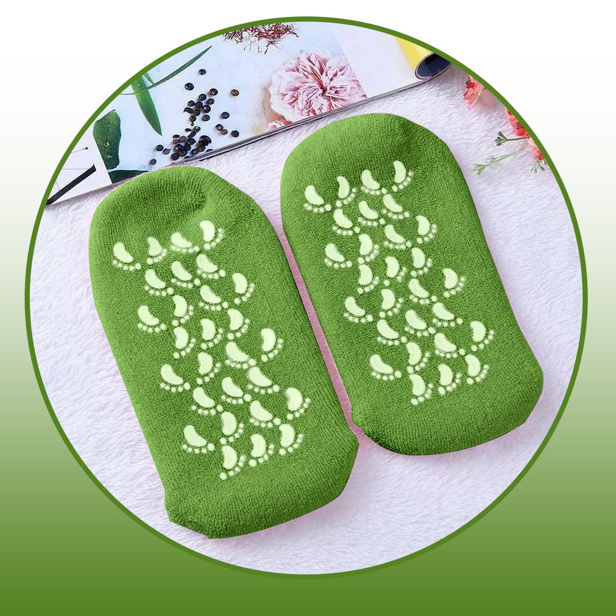 Moisturizing Gel Socks for Dry Cracked Heels, Silicone Spa Heel Socks with Jojoba Oil Olive Oil Vitamin E, Foot Care Pedicure Socks for Women and Men, Reusable Soft Feet Treatment, hanso (Green) - image 7