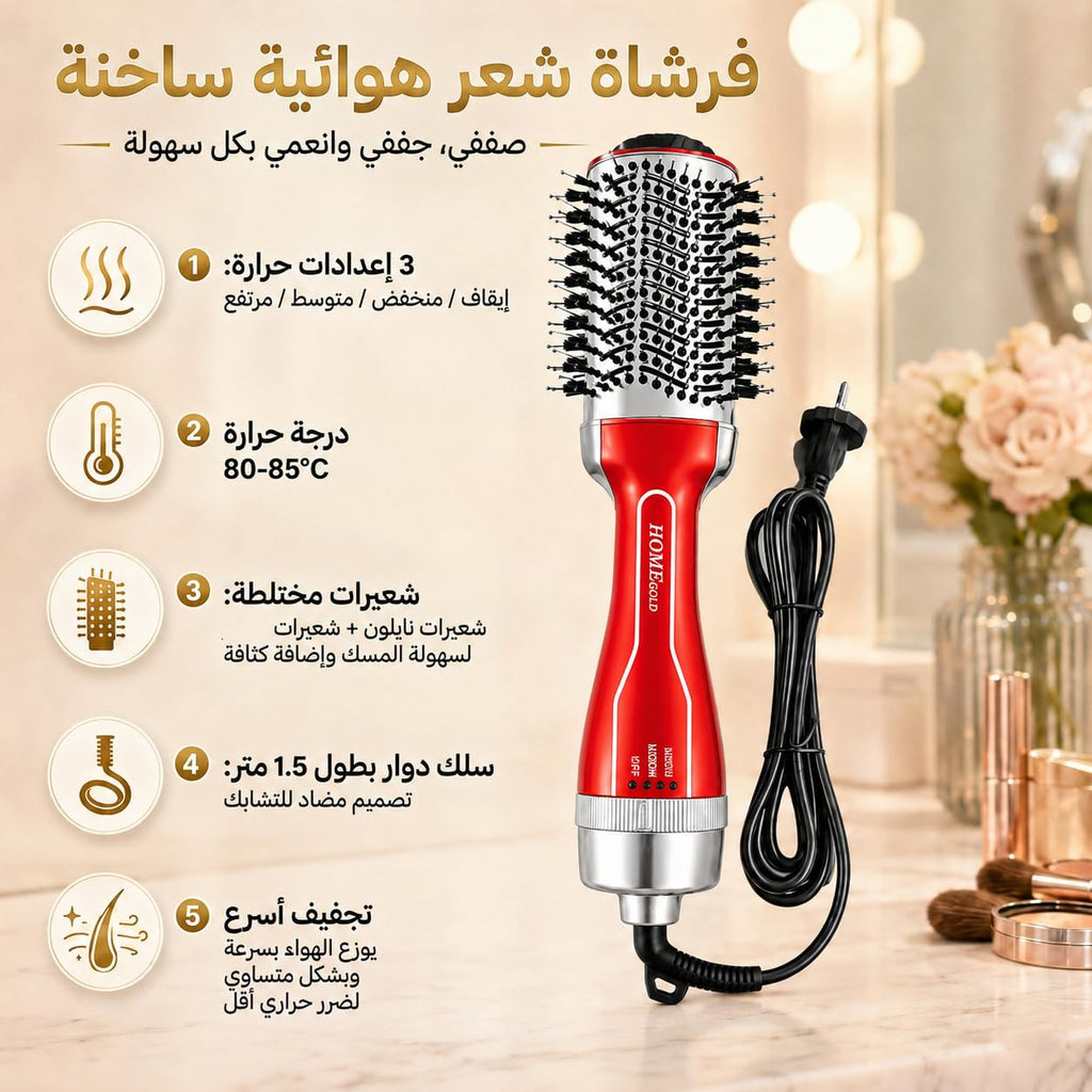 Hair Dryer Brush 1200W Hot Air Styler, Blow Dry Volumizer with Mixed Bristles, Swivel Anti-Knot Cord, One Step Styling, Red, HG-1917 - image 2