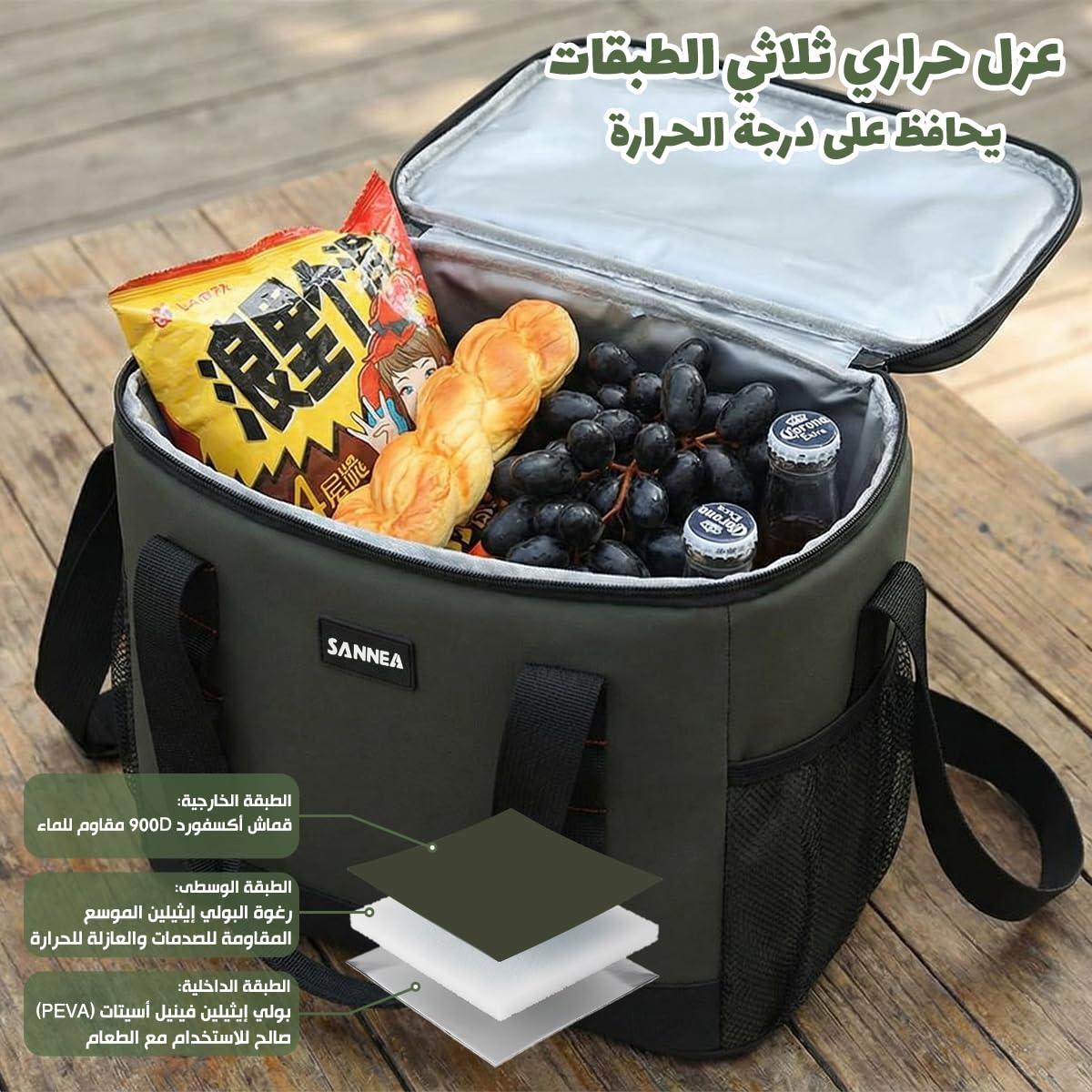 Lunch Bag, Insulated Lunch Bag 12L, Thermal Lunch Box Cooler Bag, Waterproof Leakproof Food Storage Tote for Hot and Cold Meals, Work, School, Travel and Picnic, hanso, BB-565 (Green) - image 4