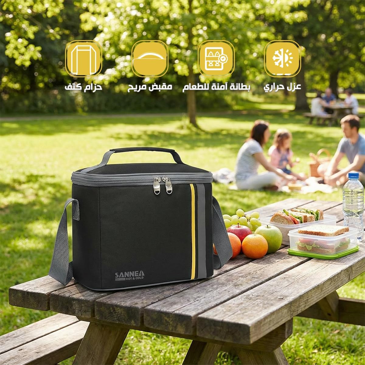 Lunch Bag, 6L Insulated Lunch Box by hanso, Thermal Food Cooler Tote, Waterproof Leakproof Storage Bag for Hot and Cold Meals, Work, School, Picnic, Travel, BB-568 (Black & Yellow) - image 2