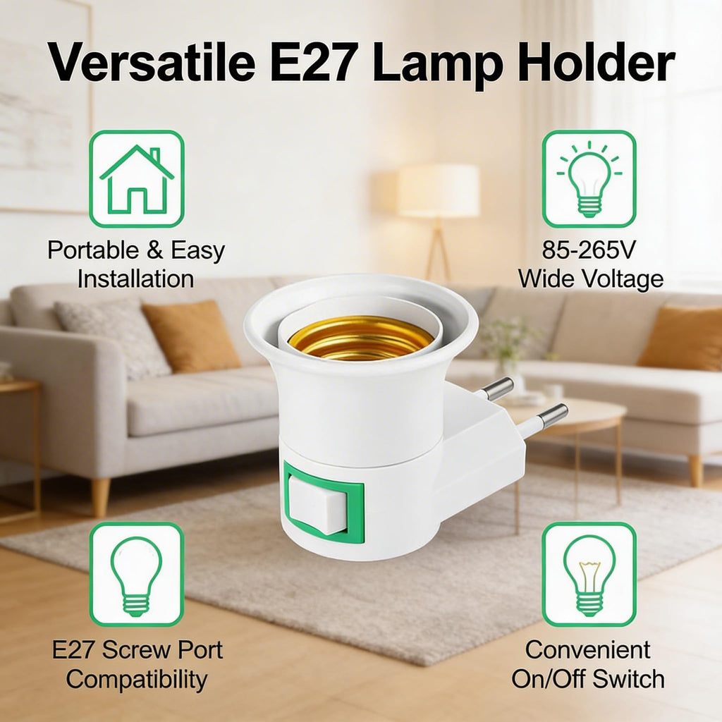 Light Socket E27 Adapter with On/Off Switch, 2-Pin Plug-In Lamp Holder Converter, Child-Safety Bulb Socket for Home, Office and Travel, 2 Pieces (White) - image 2