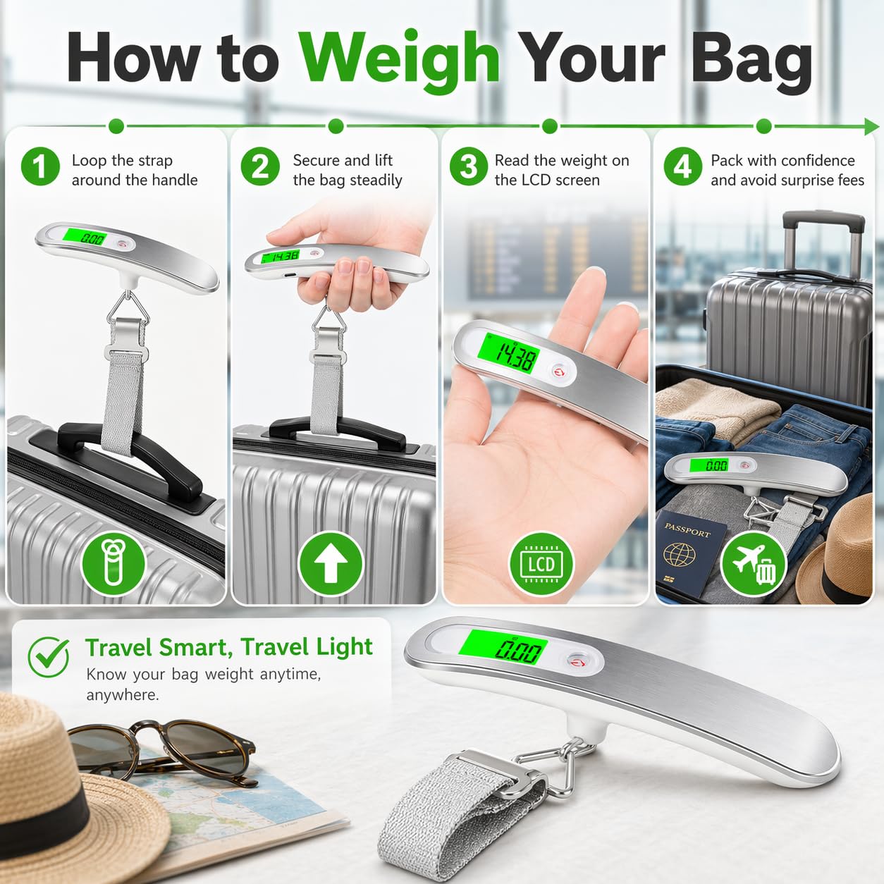 Digital Luggage Scale Portable Hanging Weight Scale 50kg 110lb with LCD Backlit Display and Hook – Electronic Travel Suitcase Scale for Home, Airport and Baggage - image 5
