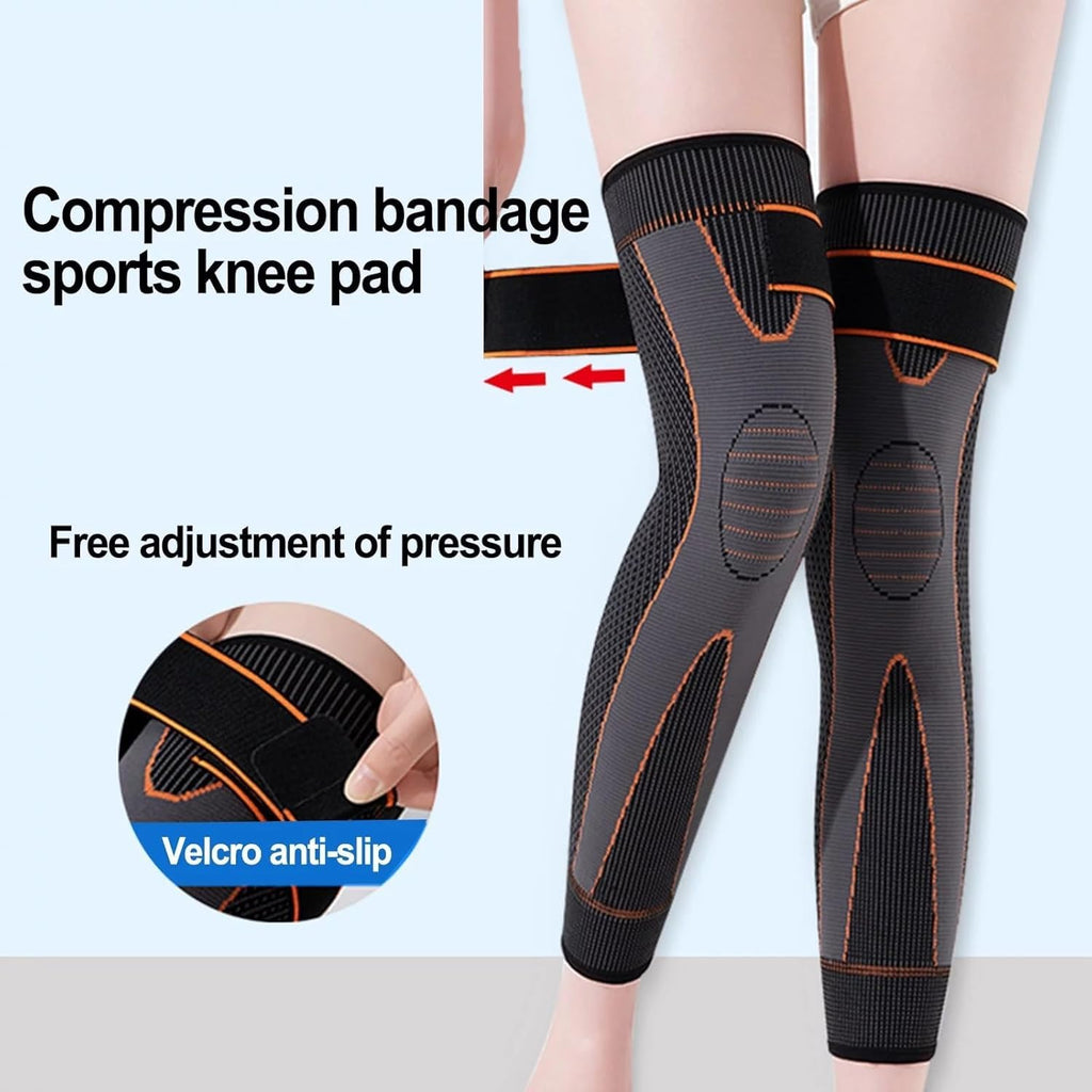 Knee Compression Sleeve 2 Pcs, Full-Length Knee and Foot Support Brace with Fixing Tape, Self-Warming Leg Sleeves for Walking, Standing and Light Activity - image 5