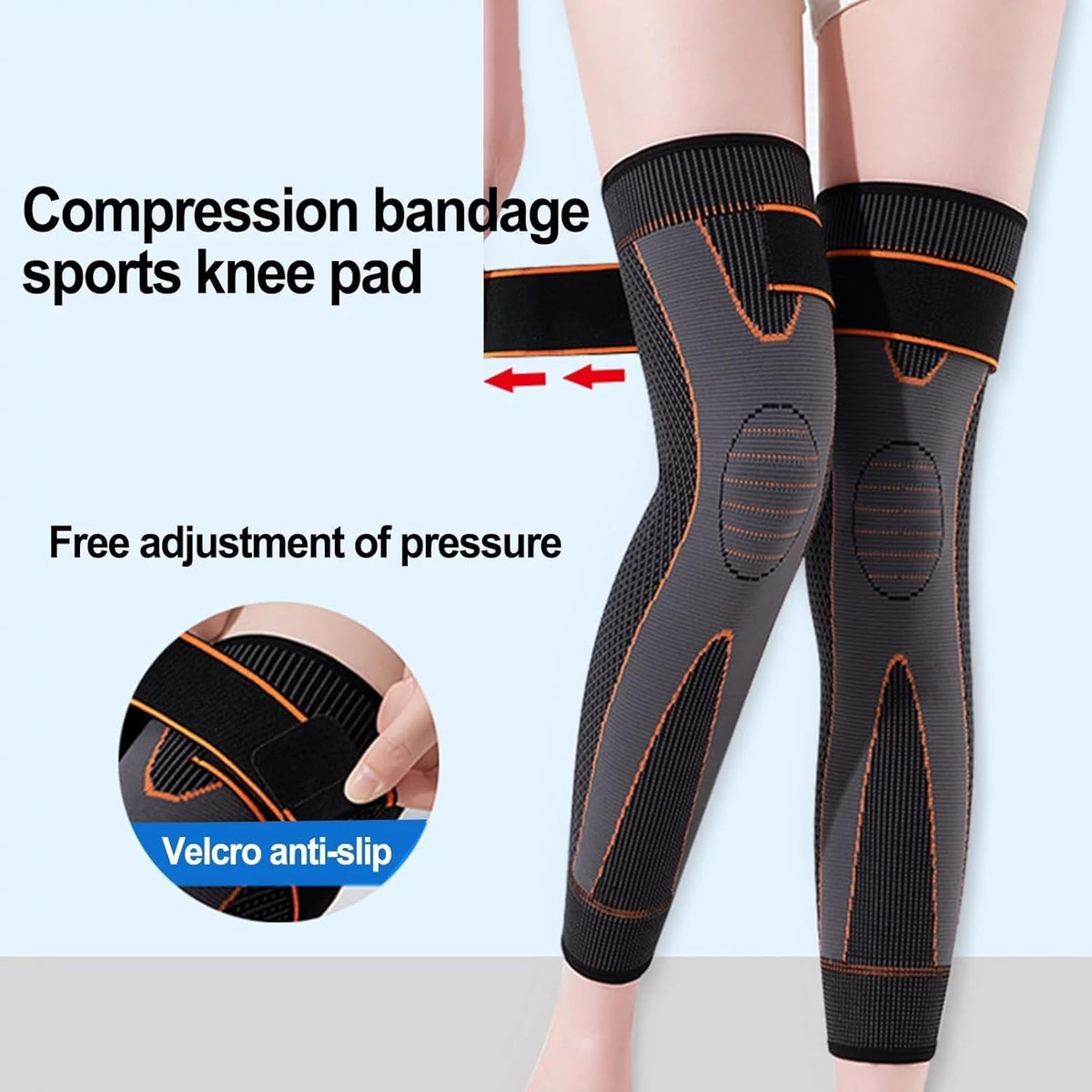 Knee Compression Sleeve 2 Pcs, Full-Length Knee and Foot Support Brace with Fixing Tape, Self-Warming Leg Sleeves for Walking, Standing and Light Activity - image 5