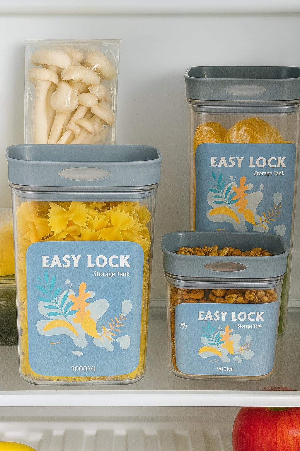 Food Storage Containers Set – Airtight Kitchen Jars With Lids, Pantry Organization Acrylic Canisters For Flour Sugar Legumes Spices Snacks, Stackable Clear Set Of 4 (400/600/800/1000ml) (Grey) - image 4