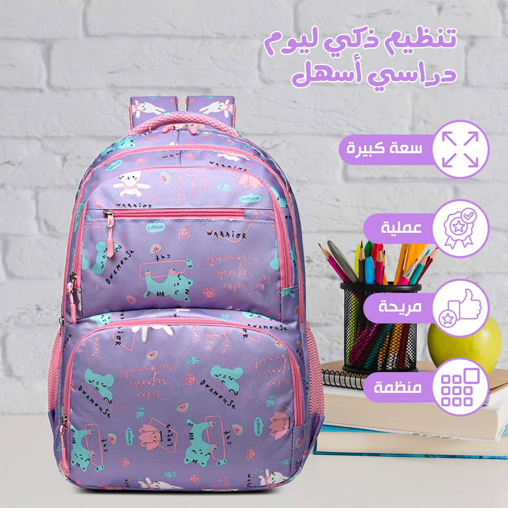 School Backpack, Multi-pocket Backpack for Organized Storage - Large Capacity, Wear Resistant and Breathable Nylon Bag, Lightweight for Kids & Girls (Purple) - image 2