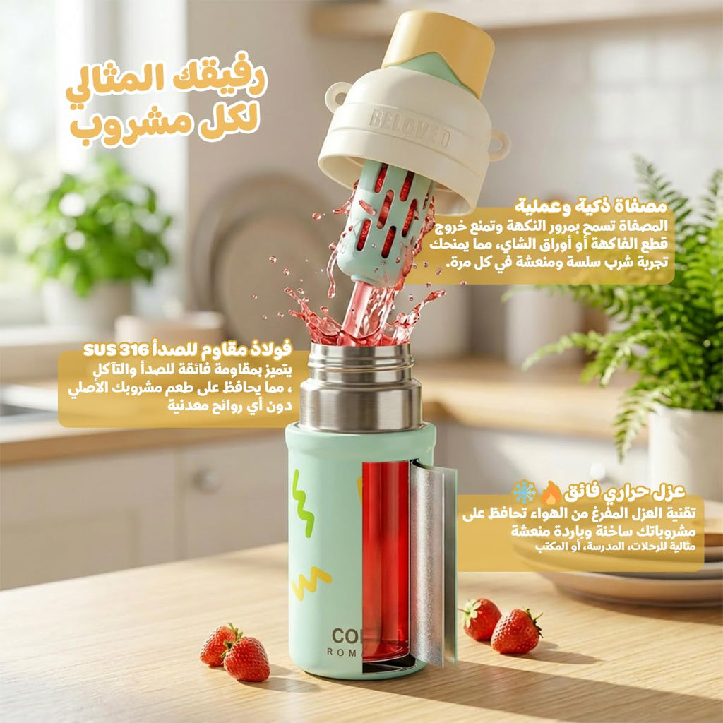 Water Bottle 650ml Stainless Steel with Straw Lid and Carry Handle Double Wall Vacuum Insulated Leakproof BPA-Free Travel Flask Hot Cold Green F-1545 - image 5