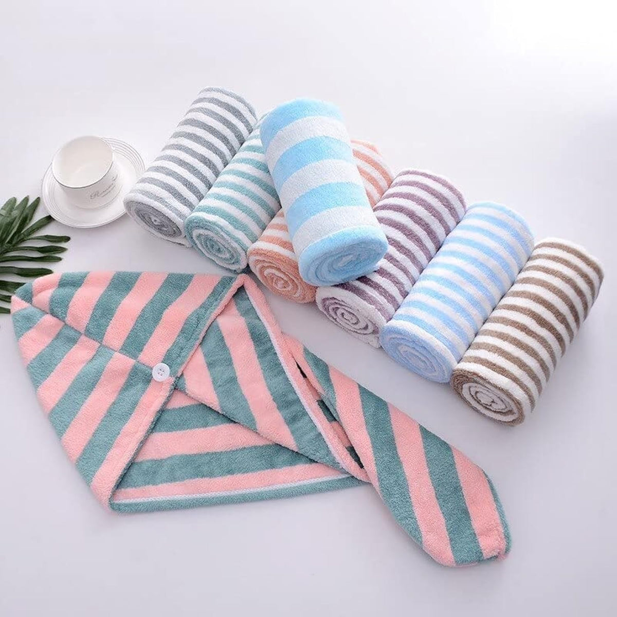 Microfiber Hair Towel Wrap for Women, Absorbent Quick-Dry Turban with Button Closure for Wet, Long and Curly Hair, Lightweight and Machine Washable, Multicolour - image 1