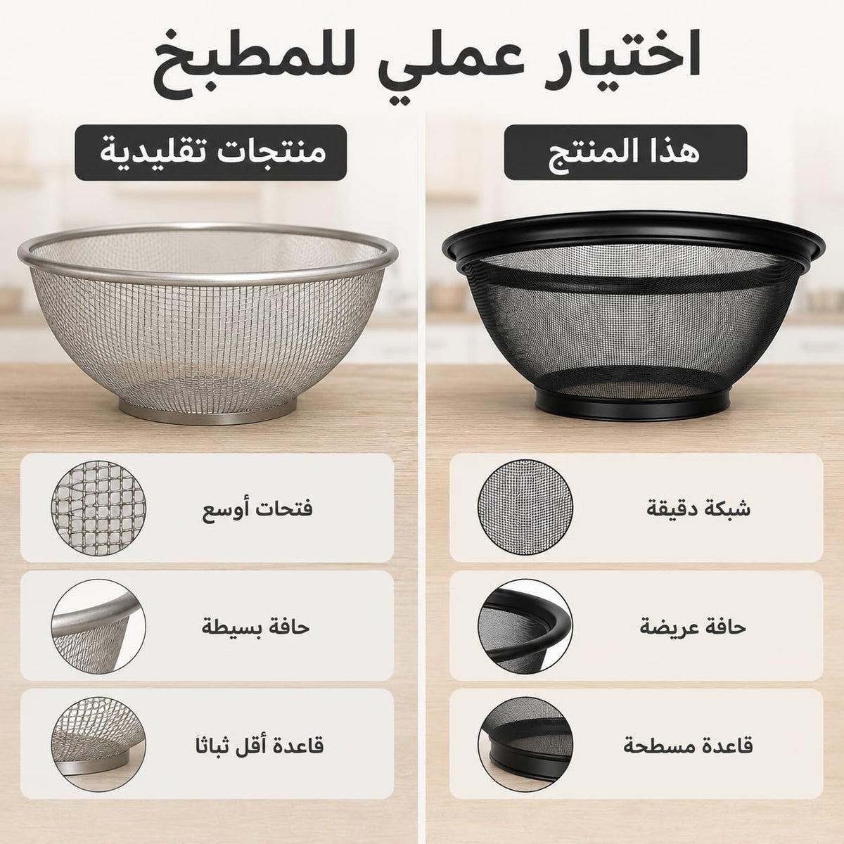 Colander, Stainless Steel Mesh Strainer Basket with Tall Rim, Heavy-Duty Kitchen Drainer for Pasta, Vegetables, Fruit Washing and Food Preparation, Large - image 4