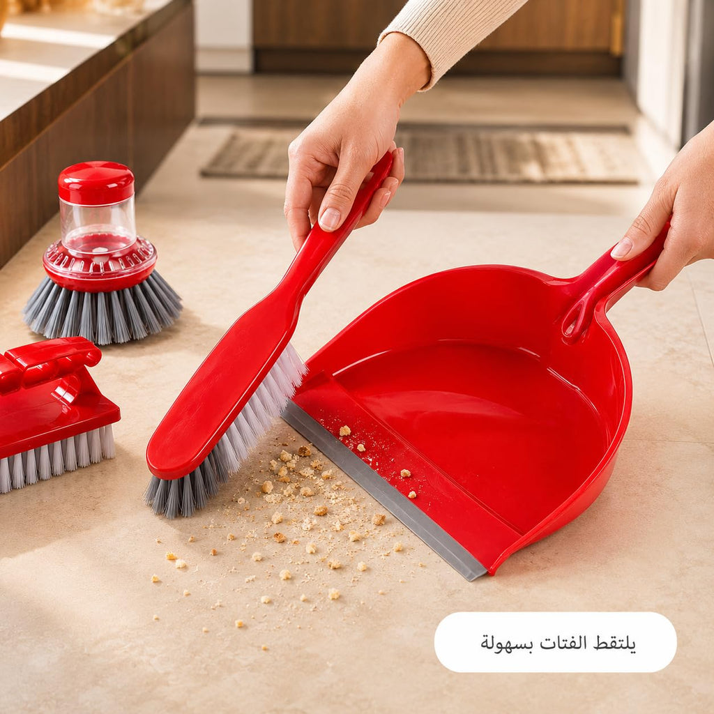Dustpan and Brush Set 4 Pieces, Mini Table Broom with Long Handle, Compact ABS Handheld Cleaning Tools for Desk, Countertop, Sofa, Car and Small Spaces (Red, C130014) - image 6