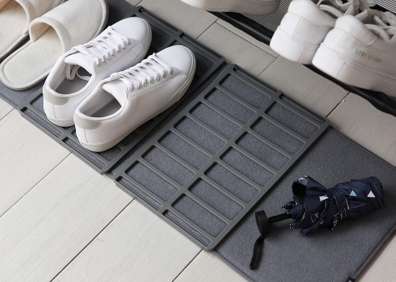 Shoe Mat for Entryway, Washable Boot Tray Organizer Holds up to 4 Pairs, Portable Dirt and Water Catcher for Home, Hallway, Mudroom and Travel, Grey - image 2
