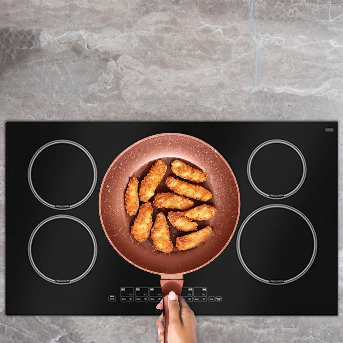 Frying Pan Set Non Stick Granite Cookware, PFOA BPA Lead Cadmium Free, Soft Touch Handles, Gas Stove Compatible, Easy Clean (22 CM) - image 7