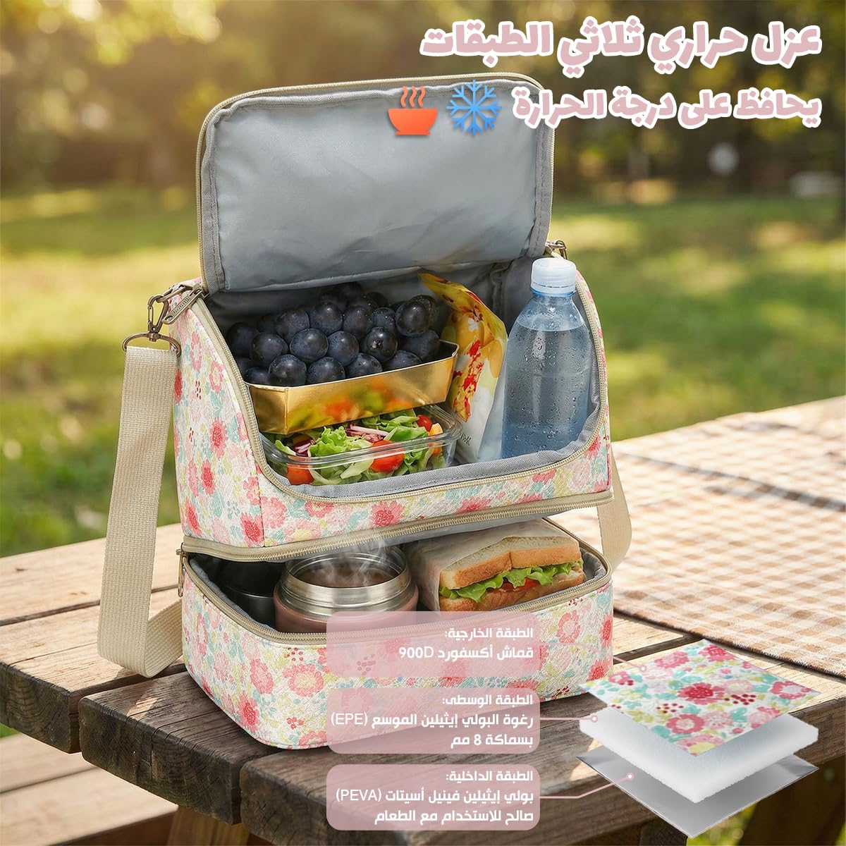 Insulated Lunch Bag 11L, Thermal Cooler Tote with Wide Opening, Water-Resistant and Leak-Resistant Food Storage Bag for Work, School, Travel and Picnic, BB-549 (Pastel Floral) - image 4