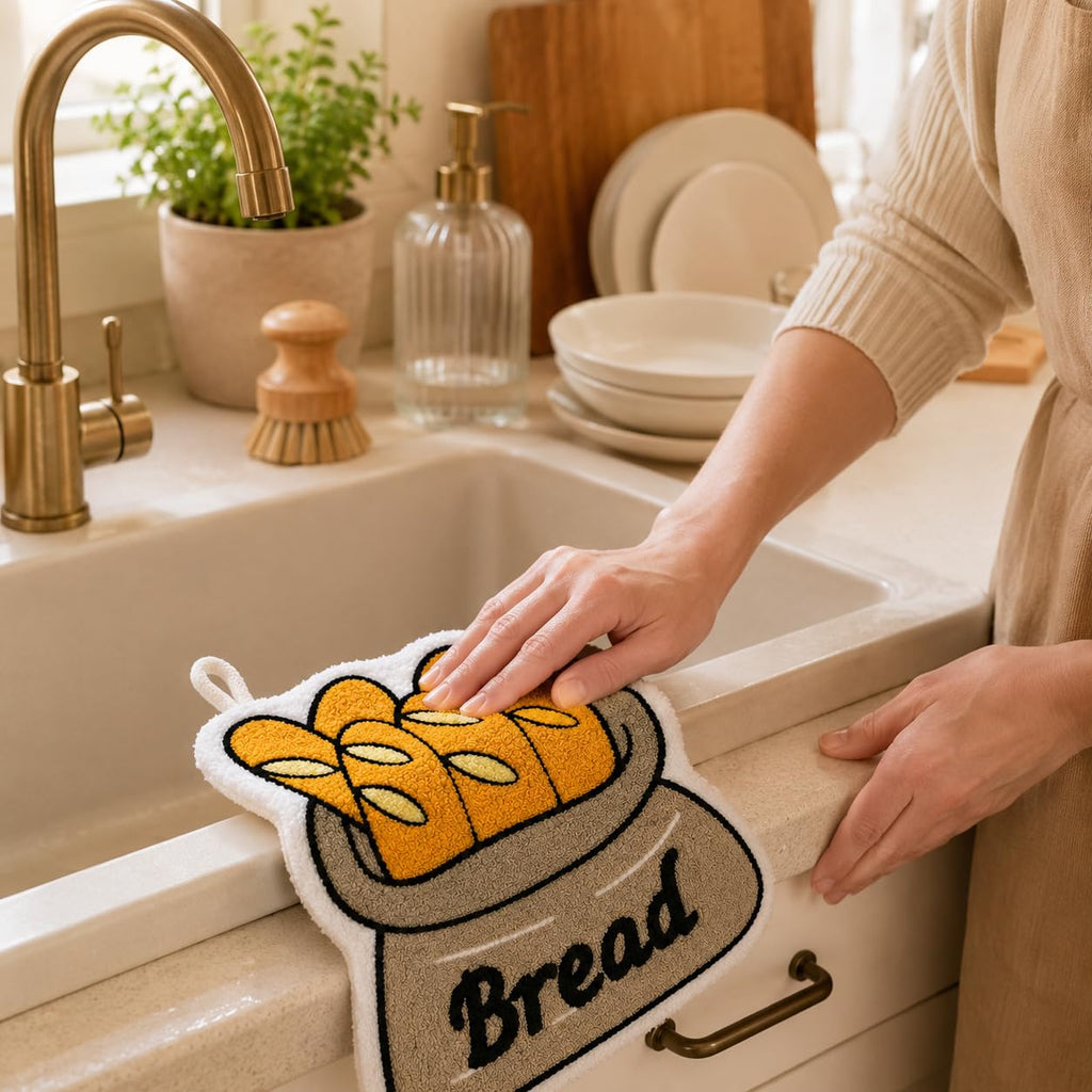 Kitchen Towel with Hanging Loop, Soft Absorbent Reusable Hand and Dish Cloth for Drying Hands, Dishes and Kitchen Surfaces, J-457B (Bread) - image 8