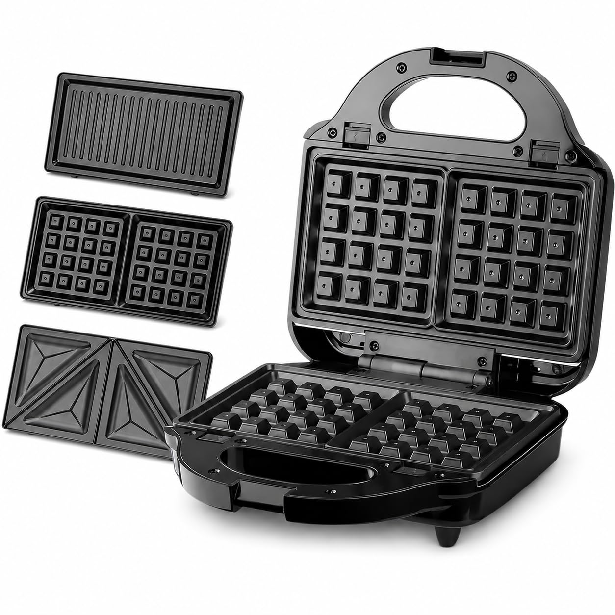 Sandwich Maker 3 in 1, 750W Waffle Maker and Grill with Interchangeable Non-Stick Plates, Cool-Touch Handle, Automatic Temperature Control, Ready Lights and Non-Slip Feet, KC1209 - image 1