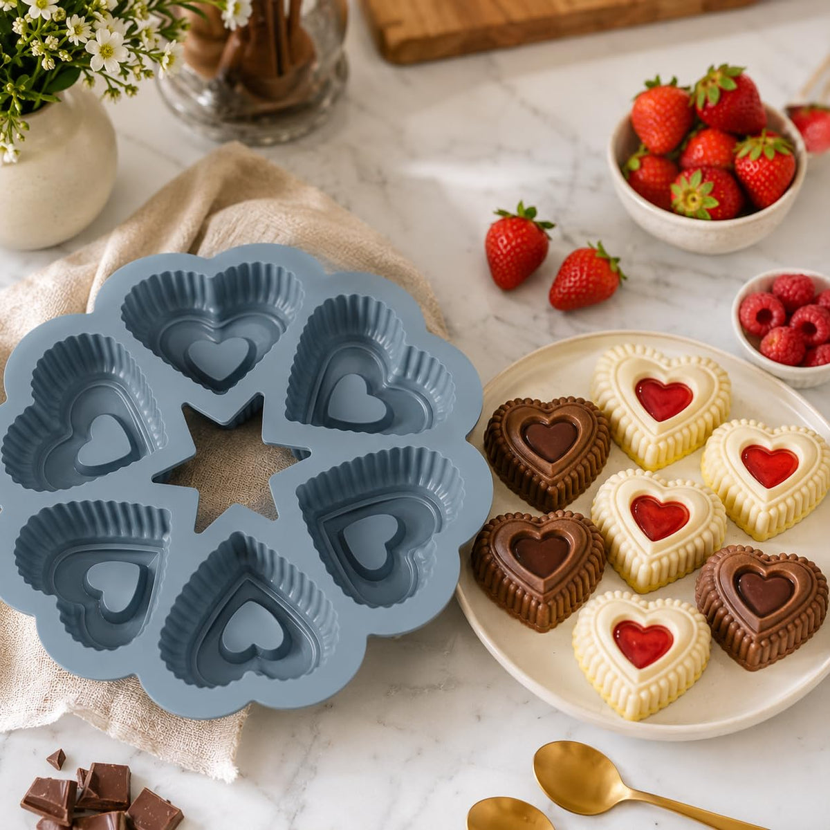 Muffin Pan, 6-Cup Heart-Shaped Silicone Baking Mold with Handles, Non-Stick BPA-Free Reusable Tray for Cupcakes, Muffins, Brownies and Desserts, Grey - image 7
