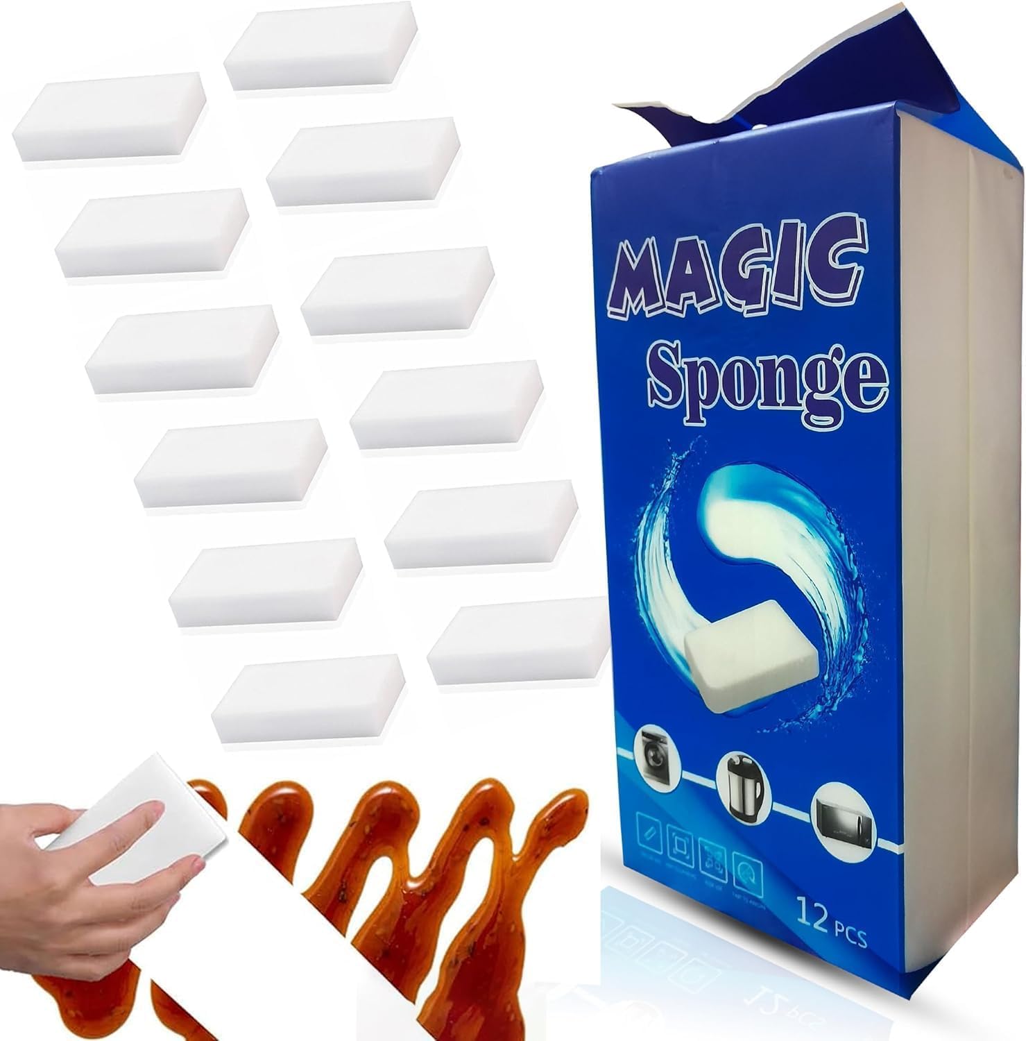 Magic Cleaning Sponge Multipurpose Eraser Pad Reusable Fast Absorbing for Kitchen Bathroom Wall Car Boat Office, 12 PCS - image 1