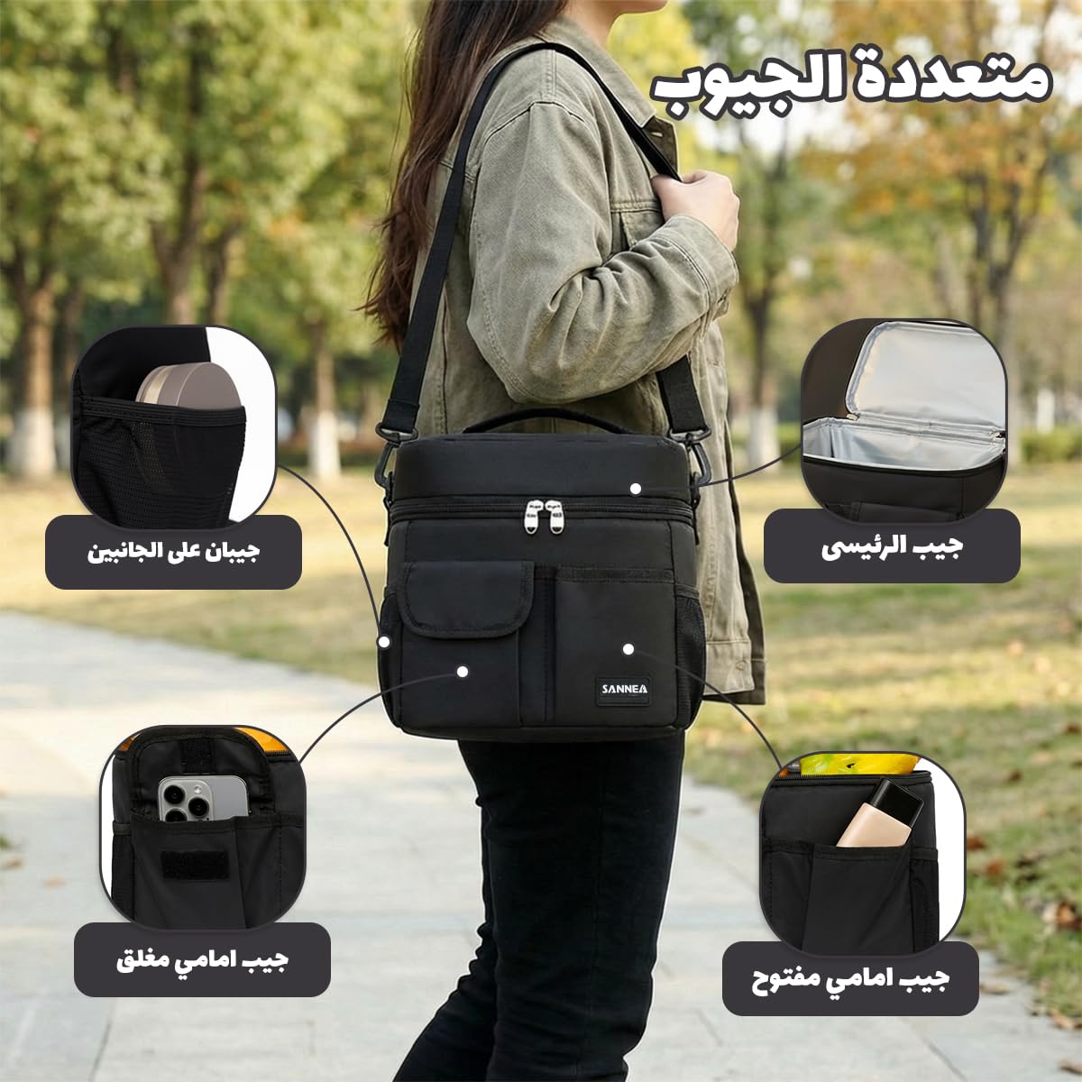 Insulated Lunch Bag, Thermal Food Cooler Tote with Leak-Resistant Lining, Reusable Lunch Box Carrier for Work, School, Picnic and Travel, BB-535 (Black) - image 4