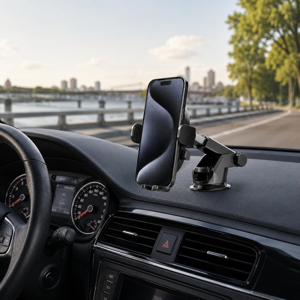 Car Phone Holder Mount, 360° Rotating Suction Cup Mobile Stand with Telescopic Arm and Non-Slip Silicone for Dashboard and Windshield, Universal Smartphone Holder, H66 (Black) - image 6