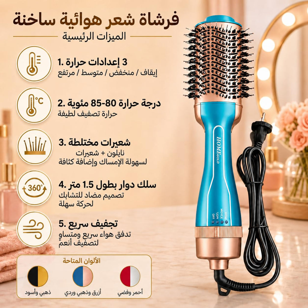 Hair Dryer Brush 1200W, One-Step Hot Air Styler with Mixed Bristles, 80–85°C Heat and 1.5 m Swivel Cord for Drying, Smoothing and Volumizing, HG-1917, Blue - image 3