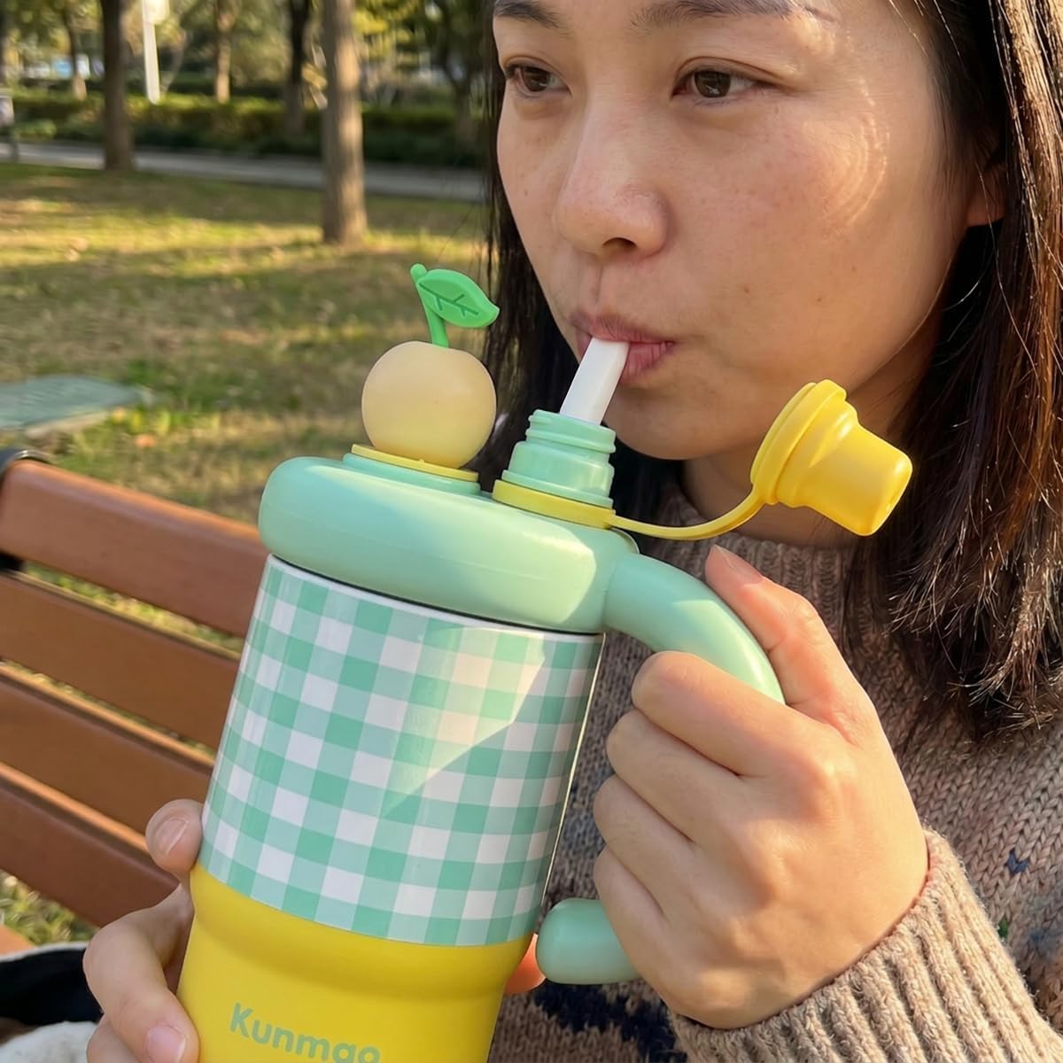Water Bottle 800ml - Stainless Steel Double Wall Tumbler with Straw and Handle, Leak Proof Travel Mug for Hot and Cold Drinks, BPA Free Lid, Tea Strainer Cup, F-1531 (Green) - image 2