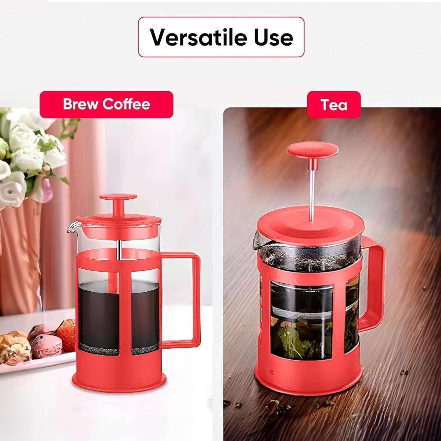 French Press Coffee Maker 350ml, Glass Coffee and Tea Press with Stainless Steel Filter, Compact Manual Cafetiere for Home, Office and Travel (Green) - image 4
