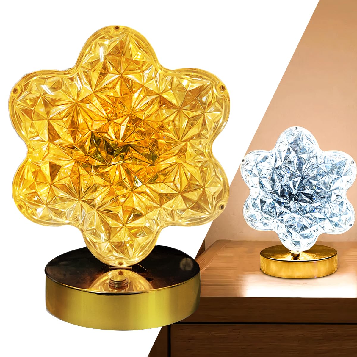 LED Table Lamp, Acrylic Crystal Desk Lamp with 3 Lighting Modes and Touch Dimming, Gold Decorative Bedside Night Light for Bedroom, Living Room and Office - image 1