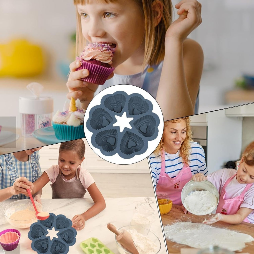 Silicone Cake Mold, 6-Cavity Heart-Shaped Non-Stick Baking Pan with Handle, BPA-Free Reusable Oven-Safe Tray for Cakes, Brownies, Muffins and Desserts, Grey - image 4