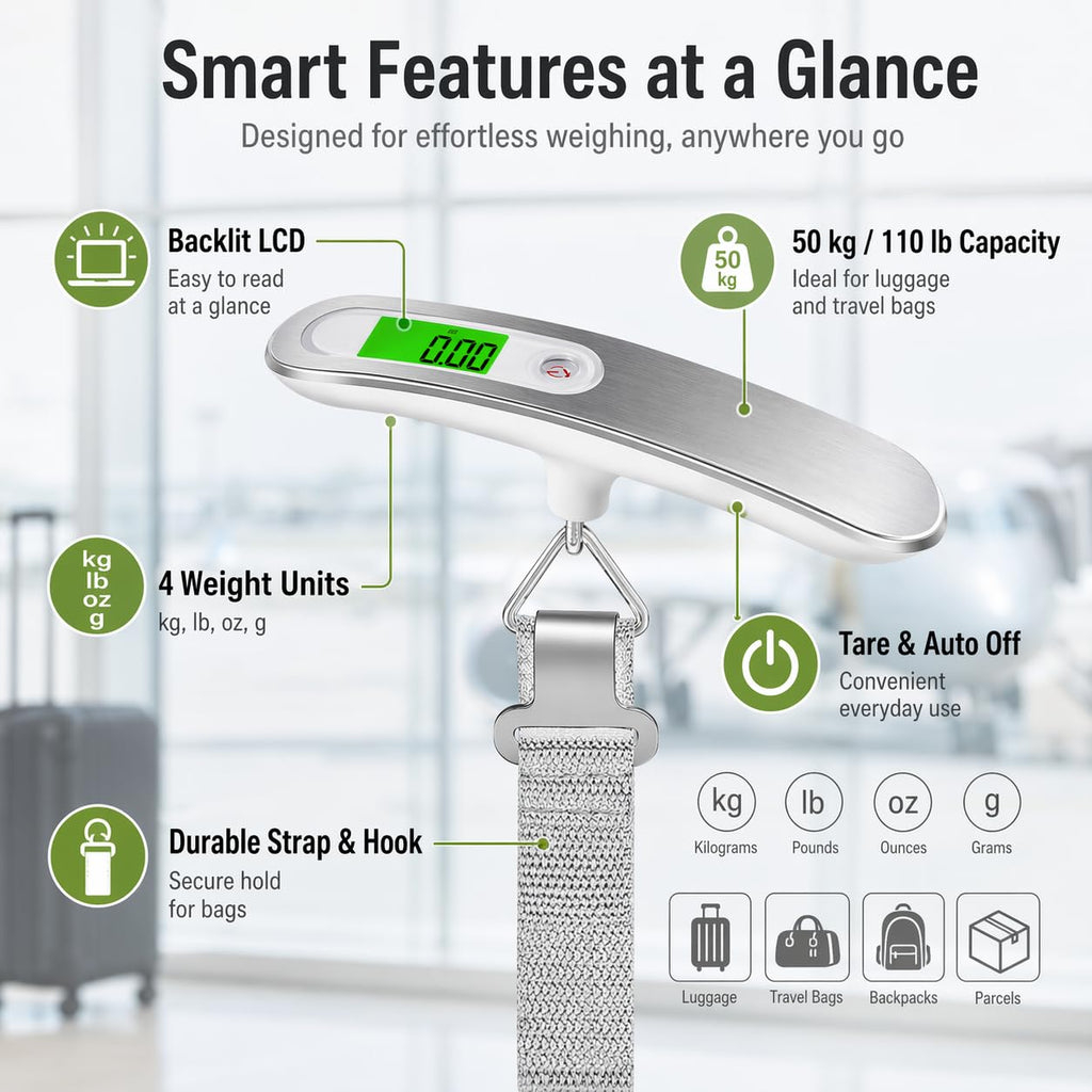 Digital Luggage Scale Portable Hanging Weight Scale 50kg 110lb with LCD Backlit Display and Hook – Electronic Travel Suitcase Scale for Home, Airport and Baggage - image 3