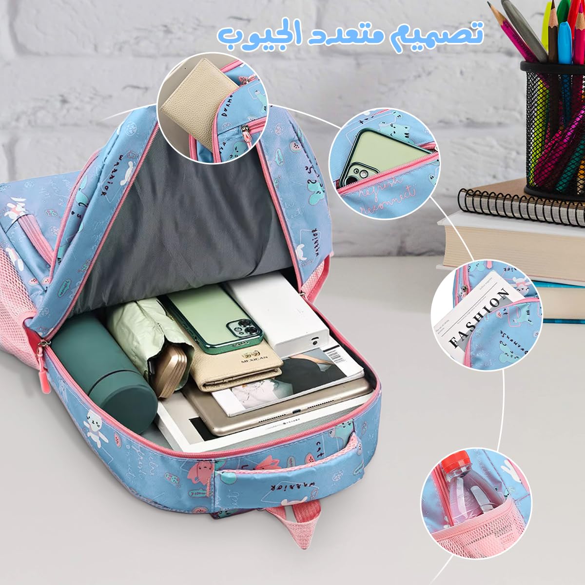 School Backpack, Multi-pocket Backpack for Organized Storage - Large Capacity, Wear Resistant and Breathable Nylon Bag, Lightweight for Kids & Girls (Blue) - image 3